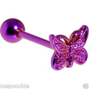 Purple Fancy Butterfly Anodized Titanium Barbell Tongue Ring  
