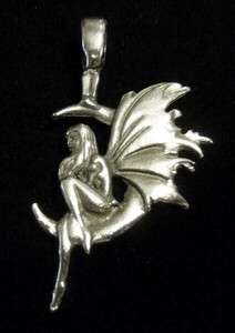 Art Nouveau Fairy Moon Profile Zinc Silver Necklace  