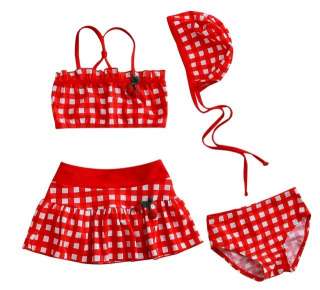 Children kid girl swimsuit dress red bather sets 5y 6y  