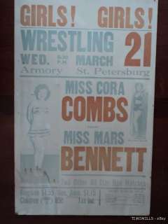  Mars Bennett Womens Wrestling Poster Florida ORIGINAL 1950s  