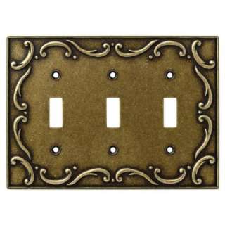 Liberty 3 Gang Switch French Lace Burnished Antique Brass Wall Plate 