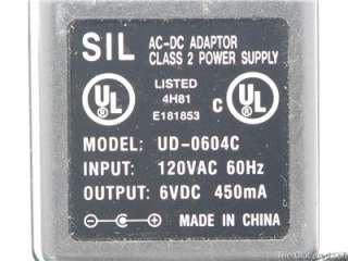 SIL AC DC Adaptor Class 2 Power Supply UD 0604C 6V DC  