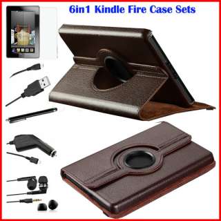   Kindle Fire 360°Rotating Leather Folio Case Cover Stylus  