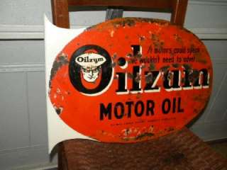 Original Oilzum Motor Oils DBL Sided Tin Flange Sign Bagley MASS OLD 