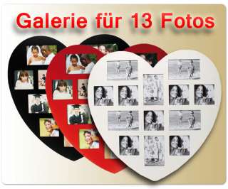 Galerie Herz aus Holz in Weiß Rot Schwarz für 13 Bilder  