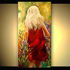 Girl With a Red Dress Painting On Canvas Panel Textured Flowers by 