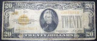 1928 $20 DOLLAR GOLD CERTIFICATE NOTE VG 7666A  