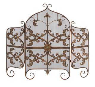 Ornate Scroll Metal Fireplace Screen With Wire Mesh Screen  