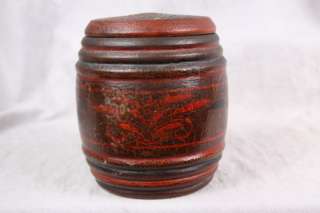 L290 ANTIQUE AMERICAN 19th CENTURY PAINTED TREEN WARE TOBACCO JAR 