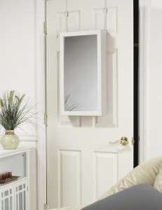   JEWELRY ARMOIRE CABINET OVER DOOR ORGANIZER OR WALL HANG WHITE FRAME
