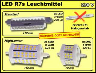 SMD LED R7s R7 Leuchtmittel weiß warmweiß Flutlicht Stab 118 78 mm 