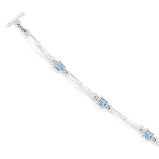 Polished Sterling Silver Link & Blue Topaz Bracelet  