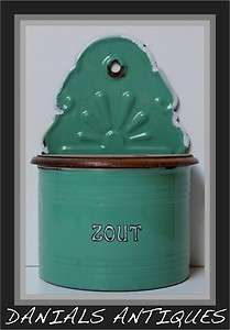 Antique Dutch mint green enamel salt box.1920s  
