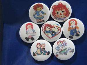RAGGEDY ANN & ANDY FAVORITE 7 NEW PINS BUTTONS BADGE  