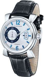 Mens Black Leather Automatic Watch Hurlingham H 70009 F  