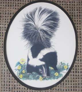 Skunk Smelling the Flowers Print by Linda Pickens Framed Double Matted 