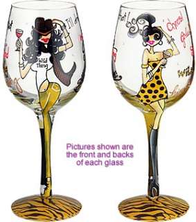 New in Gift Box Bottoms Up Fun Hand Painted Wine Glass  