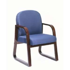   BOSS MAHOGANY FRAME SIDE CHAIR IN BLUE FABRIC   Delivered Office