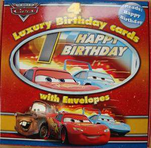 Disney Cars Luxury Birthday Cards x 4 + Envelopes  