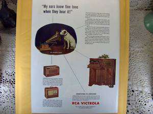   Print Ad RCA Victrola Tube Type Cabinet Radio Phono WWII Americana Art