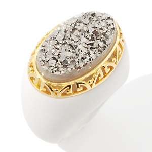 Art of Asia White Agate and Drusy Oval Ring 