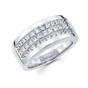   Set 14k White Gold Mens Diamond Wedding Ring Band 2.85 ct (G H, I1