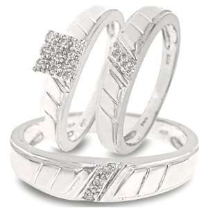  1/4 Carat T.W. Round Cut Diamond His & Hers Trio Matching Ring 
