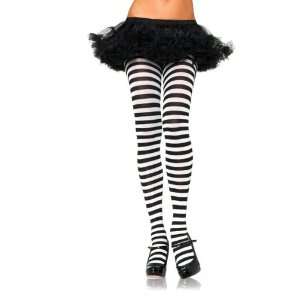  Ladies Nylon Black & White Stripe Costume Tights 