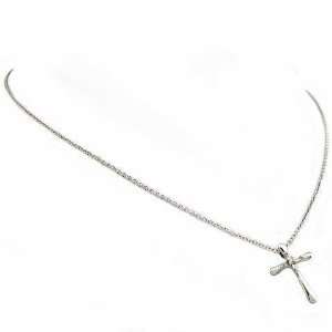    14K White Gold Diamond Cross Pendant Necklace 1/10ct Jewelry