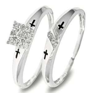 Cut Diamond Ladies Bridal Wedding Ring Set 10K White Gold   Two Rings 