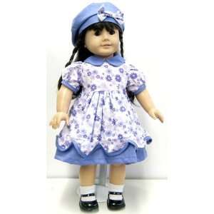   Floral Print Dress with Matching Hat for 18 Inch Dolls Toys & Games