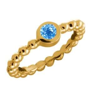   33 Ct Round Swiss Blue Topaz Gold Plated Sterling Silver Ring Jewelry