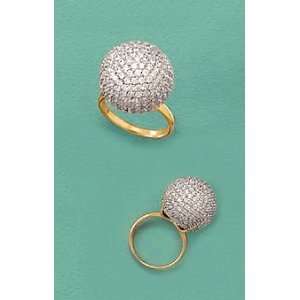  Rhodium/14K Gold Plated Sterling Silver Ball Ring, 11/16 