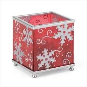  SQUARE SNOWFLAKE HOLIDAY CHRISTMAS CANDLE HOLDER   RED 