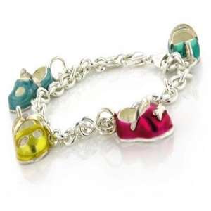    Sterling Silver Enameled Baby Shoe Charm Bracelet   7 Jewelry