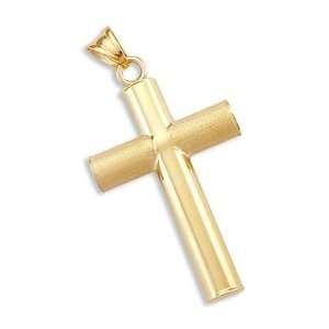 14k Yellow Gold Large Tube Cross Crucifix Pendant Charm Jewelry