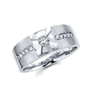 Size  9   New 14k White Gold Mens Diamond Solitaire Wedding Ring Band 