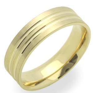  Yellow Gold Wedding Bands For Men 6MM Lined Ring , Size 12 Jewelry