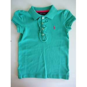   Ralph Lauren Toddler Girl Polo Pony Mesh Green Ruffle Shirt, Size 4 4T