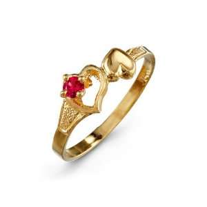    Red CZ Double Heart 14k Yellow Gold Womens Love Ring Jewelry