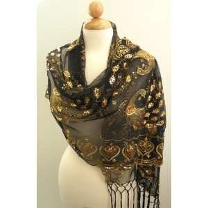 Peacock Scarf,Scarves for Women Italy Style Black Silk Chiffon Shawl w 