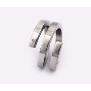 Narrow Double Spiral Stainless Steel Ring with Flush Set Round Diamond