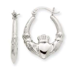  14k White Gold Claddagh Hoop Earrings Jewelry