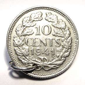 Vintage Silver DUTCH 10 CENTS COIN Charm (1941)  
