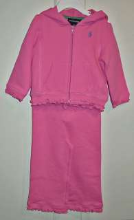 ralph lauren infants pink 2 piece pants hooded jacket sweat suit size 