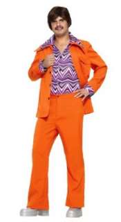   Retro 70s Disco Costume Mens Orange Leisure Suit Outfit Clothing