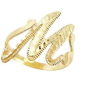  Letter Ring M Initial Band 14k Yellow Gold Cursive Alphabet 
