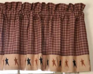New PriMiTiVe Country Curtain Valance BLACK STAR Rust Brown Black 
