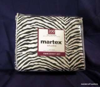 Martex Zebra Animal Print Black/White Twin Sheet Set Dorm, Teen, Kids 