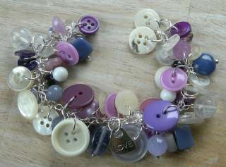 Vintage Button and Bead Charm style bracelet/purples